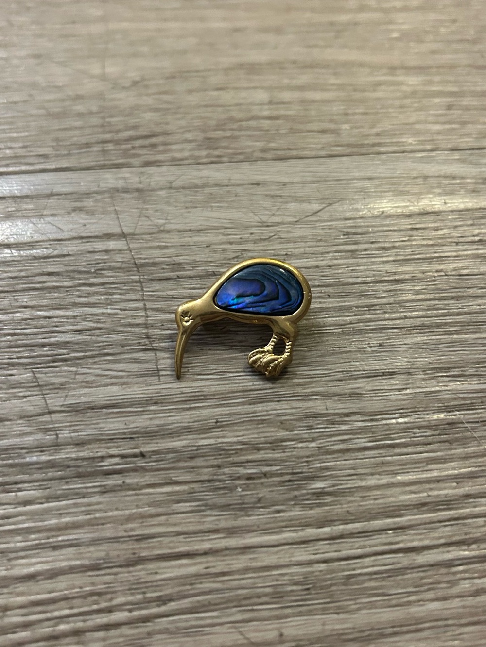 Vintage Gold Tone Abalone Kiwi Brooch